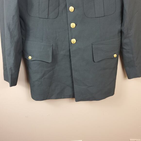 Vintage Army Green Service Coat Blazer Gold Tone Hardware Size 41R - Picture 3 of 12
